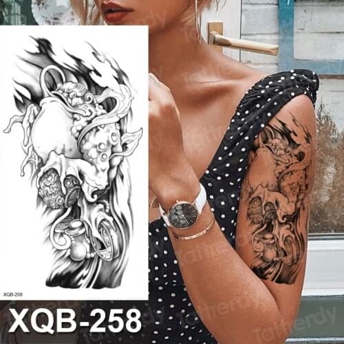 Arm Sleeve Tattoo Black Dragon Dreamcatcher Waterproof Temporary Tatto Sticker Sailing Compass Body Art Fake big Tatoo Women