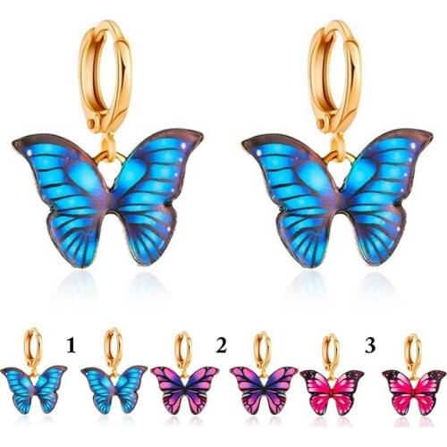 2020 Fashion Girls New Women Dangle Earrings Colorful Cute Acrylic Butterfly Earrings For Women Korean Female Lady Jewelry Gift