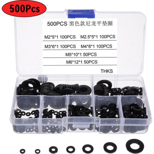 500pcs Washers M2 M2.5 M3 M4 M5 M6 White Black Plastic Nylon Flat Washer Plane Spacer Insulation Gasket Ring For Screw Bolt Kit
