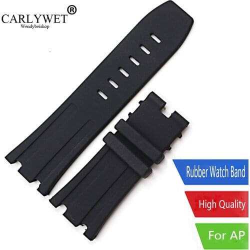CARLYWET 28mm Black Waterproof Silicone Rubber Replacement Wrist Watch Band Strap For Audemars Piguet 42mm Royal Oak Offshore