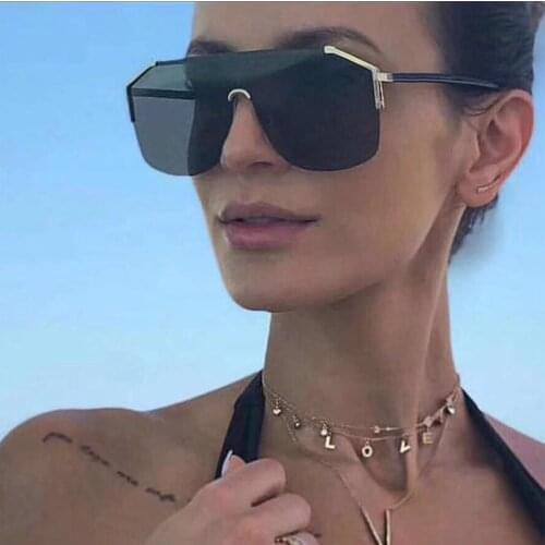 2019 Unisex Oversized Semi-Rimless Sunglasses Women Men Retro Square Eyewear Brand Gradient Sun Glasses For Female Male UV400
