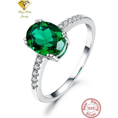 Created Emerald Real Echt 925 Sterling Silver Party Ring For Women Imitation Green Oval Shape Gemstone Female Charm Friend Gifts