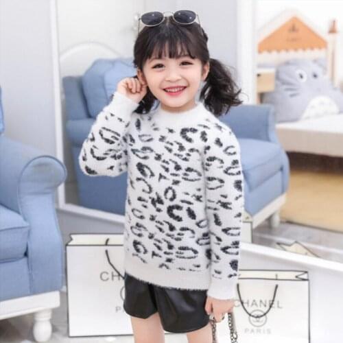 Girls Sweater Kids Babys Coat Outwear 2021 Leopard Plus Velvet Thicken Warm Winter Knitting Tops Pure Cotton Childrens Clothin