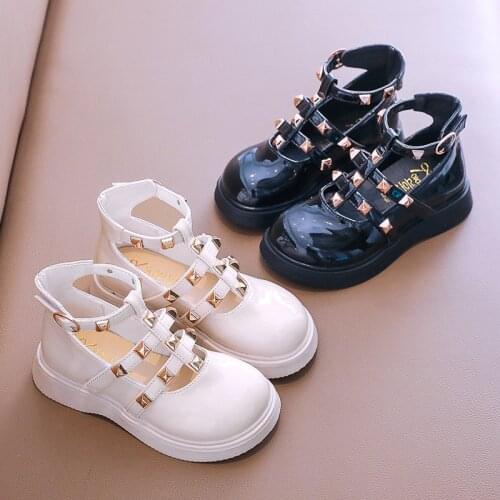 Princess Elegant School Shoes For Little Girls Kid Dress Fashion Rivet Flat Children Shoes Autumn Leather Sneakers 3-8 12 Years