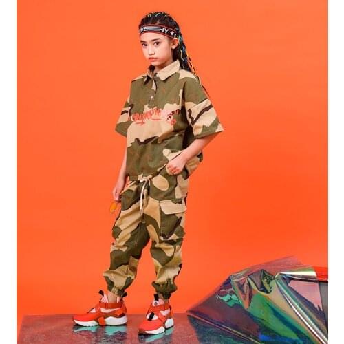 Jazz Hip Hop Dance Costume Kids Camouflage Tops Pants Short Sleeved Sport Casual Girls Hip-Hop Clothing Boys Street Wear BL5956