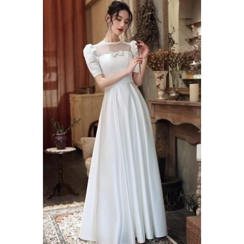 The new 2021 model is French Elegant O-Neck Half Sleeve Vintage Satin Bride Dress Wedding Gown Party Dress Свадебн плат