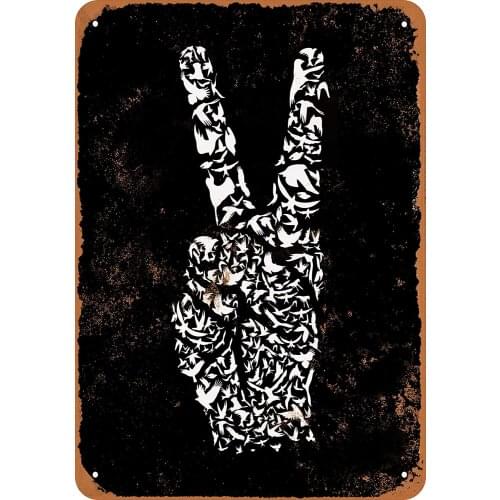 WallColor 8*12 Metal Sign Peace Sign Fingers Made of Doves Vintage Look