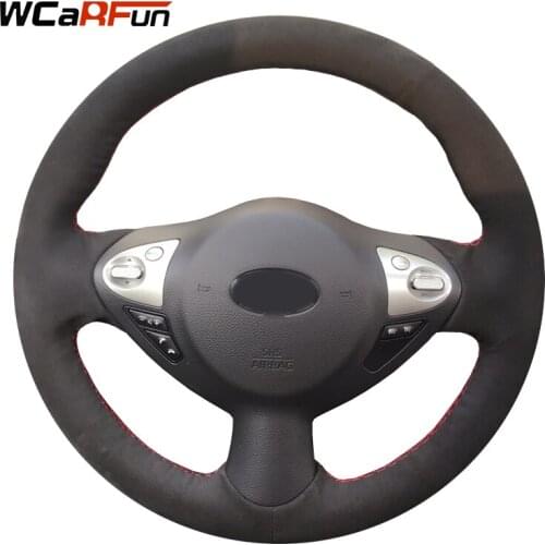 WCaRFun Black Suede Car Steering Wheel Cover for Infiniti FX FX35 FX37 FX50 Nissan Juke Nissan Maxima 2009-2014
