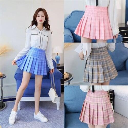 Plaid Women Skirt High Waist Stitching Pleated Tennis Skirt Cheerleader Sport Uniform Girls Dance with Inner Shorts Badminton