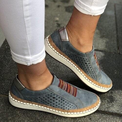 2021 New Hollow Out Womens Shoes Sandalias Striped Breathable Elastic Band Casual Flat Suitable for Wide Leg Women Sneakers