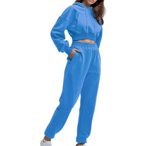 IMCUTE 2PCS Hooded Sweater Pants Set Womens V-neck Long Sleeve Drawstring Pullover Top + High Waist Stretch Slim Pocket Pants