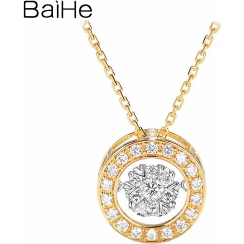 BAIHE Solid 18K Yellow Gold 0.30ct H/SI Natural Diamond Women Trendy Fine Jewelry Gift Beautiful dancing diamond round Necklaces
