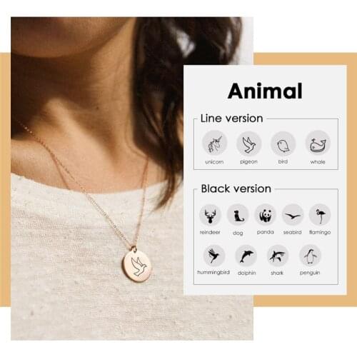 Visunion Personality Design Necklace Engraving Dog Dolphin Animal Style Stainless Steel Pendant Necklace for Women Jewelry Gift