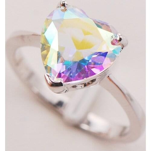 Rose Rainbow Crystal Zircon Women 925 Sterling Silver Ring F762 Size 5 6 7 8 9