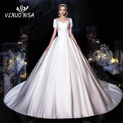 Vintage Wedding Dress Lace Up Bride Dresses 2020 Short Sleeve Simple Sweetherat Wedding Gowns Stain Vestidos De Novia