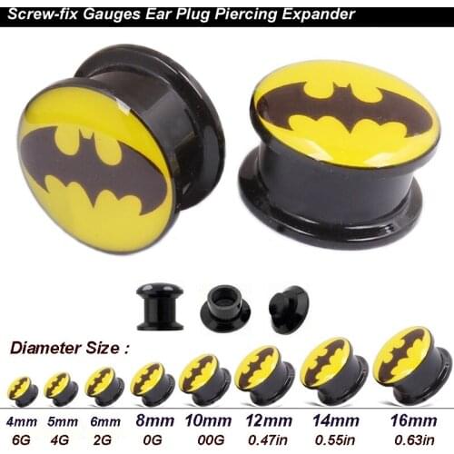 1 Pair Ear Tunnels Plugs and Tunnels Body Piercing Jewelry Expander Reamer Acrylic Bat Cute Ear Piercings Expansiones De Oreja