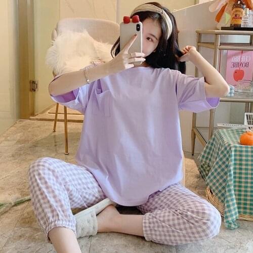 100% Cotton Short Sleeve Long Pants Pajama Sets for Women 2021 Summer Korean Sleepwear Pyjama Homewear Pijama Mujer Home Clothes