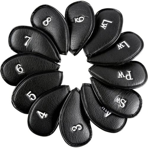 12PCS Litchi Stria PU Leather Head Cover for Golf Iron Club Putter Headcover Set 3-SW Universal Iron Club Headcovers