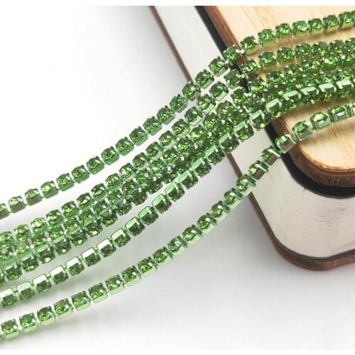 2mm 5 Yards/Bag Colorful Glass Crystal Light Green Rhinestones Cup Chain DIY Nail Art Wedding Jewelry Craft Accessories
