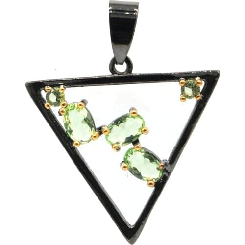 34x27mm Neo-Gothic Trangle Jewelry Set Created Tsavorite Garnet Smokey Quartz Pink Morganite Black Gold Silver Pendant Earrings