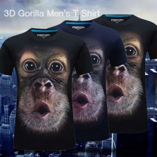 3D Gorilla Mens T-Shirt Orangutan Pattern Round Neck Short Sleeve Top Breathable d88
