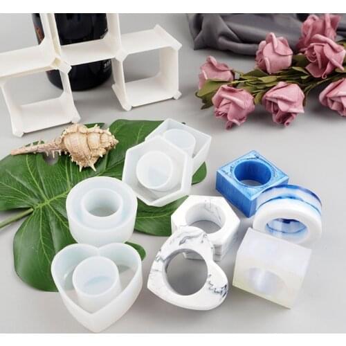 4 Shapes Minimalist Napkin Holders Ring Resin Molds Kit Round Sqaure Heart Hexagon Napkin Buckles Resin Casting Mold Kit