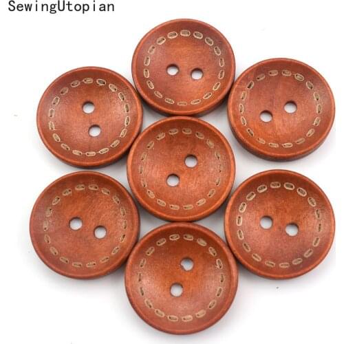 50PCS 2 Holes Wooden Button Brown 2-holes Round Wooden Buttons Sewing Scrapbooking Craft 20MM