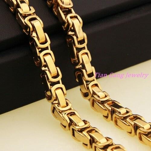 7"~40" 8mm Fashion Jewelry Trendy Byzantine Chain Mens 316L Stainless Steel Necklace Chain Mens Gold Chains Necklaces