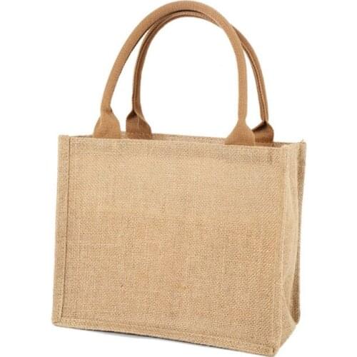 Jute Burlap Tote Large Reusable Grocery Bags with Handles Women Shopping Bag Beach Vacation Picnic Organizer 066F