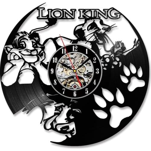 The Cartoon Lion King 3D Record Clock Creative Hollow Hanging Vinyl LED Record Wall Clock Antique Style Kids Room Decor