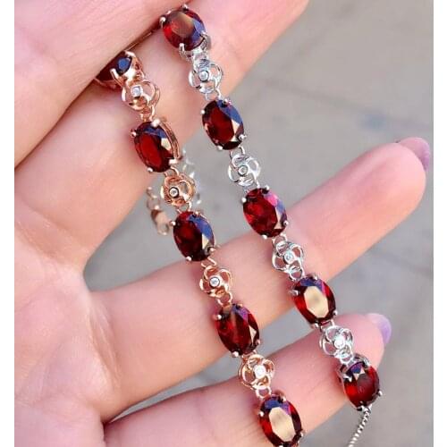 Color jewelry 925 silver inlaid Natural Garnet Bracelet Jewelry free shipping