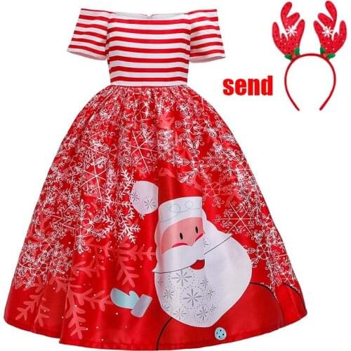 Girls Christmas Long Dress New Year Kids Clothes for Girls Santa Claus Children Kid Costume Cosplay with Headband Costume