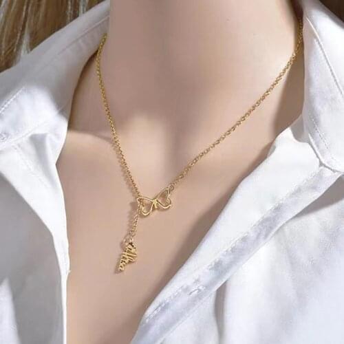 HUHUI Custom Name Necklace With Hollow Butterfly Pendant Personalized Nameplate Stainless Steel Women Jewelry Exquisite Gift