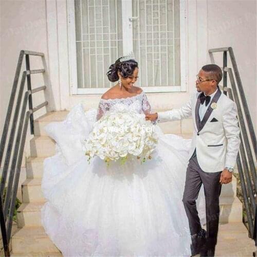 Custom Made Wedding Dresses Ball Gown Long Sleeve Lace Appliques Bridal Gown Bride Dresses 2021