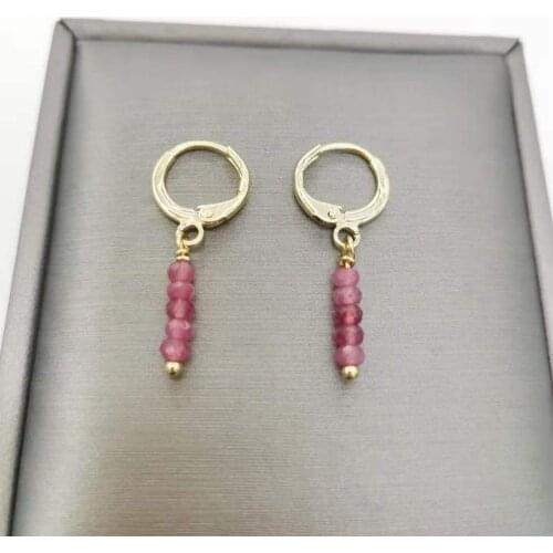 Dainty Faceted Pink Tourmaline Bar Earrings Simple Dangle Natural Stones 14K Gold Filled Hoops For Women Classic Jewelry Gift