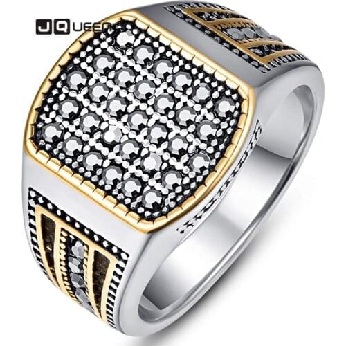 JQUEEN Mens Stainless Steel Ring Channel Set Grey Cubic Zirconia Two Tone Engagement Bands Fashion Jewelry Rings for Men