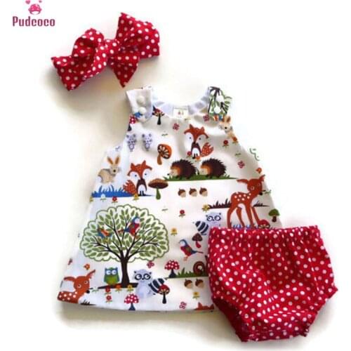 3 Pieces Newborn Kids Outfits Set Baby Girl Dress Floral Dot Printed Cartoon Dresses+Shorts+Headband Clothing 0-24M