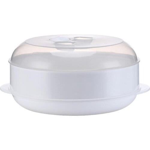 Round Single/Double Tier Microwave Food Steamer Kitchen Veggies Fish Cookware