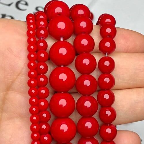 Round Red Coral Jades Beads Natural Loose Stone Beads For Jewelry Making DIY Earrings Bracelets Accessories 15'' 4/6/8/10/12mm