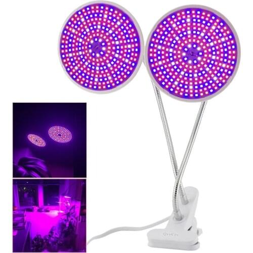 Full spectrum 290 Led Plant Flower Grow Light Bulb E27 Dual Lamp Lighting Set Desk Clip Holder Vegs for Indoor Hydroponic