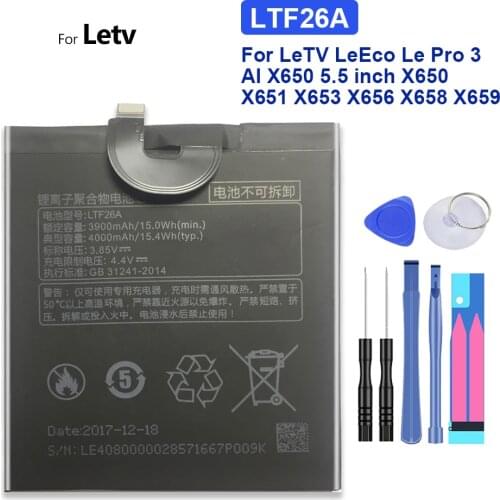 LTF26A Battery For LeTV LeEco Le Pro 3 LTF26A AI X650 5.5 inch X650 X651 X653 X656 X658 X659 Bateria 4000mAh +Tracking Number