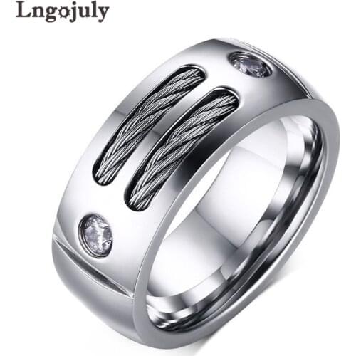 Fashion Titanium Steel Cubic Zirconia Couple Rings For Men Engagement Wedding Party Ring 8MM Jewelry Accessoeries Gifts