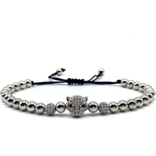 2020 Punk Leopard Head Charm Men Bracelet Pave Cubic Zirconia Adjustable Disco Ball Beads Bracelet For Men Women Jewelry Gift