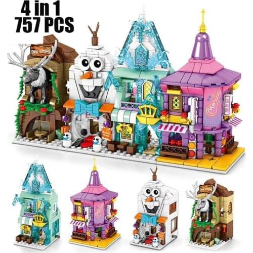 New Disney ice and snow princess Castle street view snow Castle 4 in 1 block toy Classic Movies Model Kids Toys For Gift