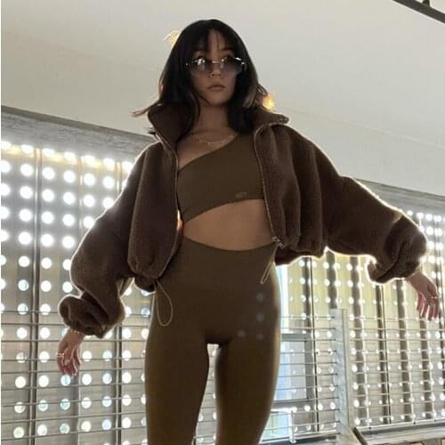 Hirigin Autumn Winter Women Lambswool Korean Zipper Sweatshirt Casual Teddy Jacket Warm Outerwear Streetwear Loose Oversize