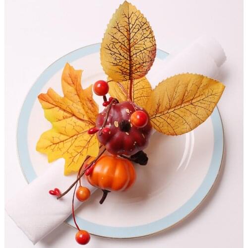Autumn Harvest Maple Pumpkin Napkin Ring Kit Towel Napkin Buckle Holders Wedding Party Dinner Napkin Button Table Decoration