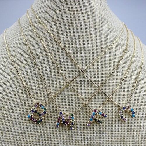 16inch 10str/lot New design CZ 26 letters A to Z necklace,fashion micro pave CZ charm necklace, initial pendant necklace