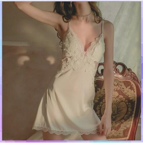 Sexy V-Neck Womens Nightdress Sleepwear Backles Nightgown Casual Nightgowns Comfortable Lace Pajamas Solid Robe Sets Nightwear