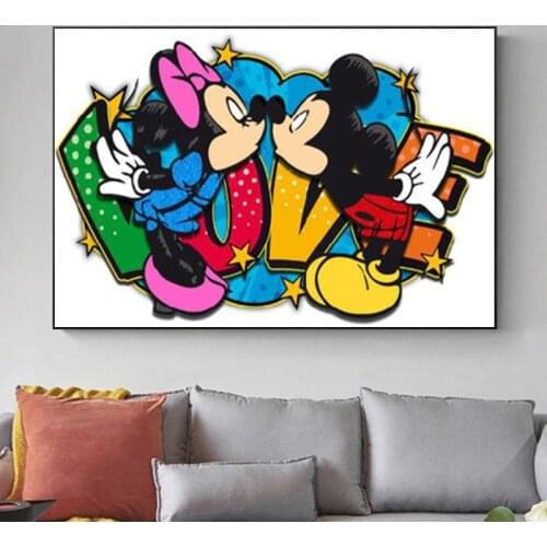 Disney Mickey And Minnie Kiss Character Canvas Painting Posters and Prints Wall Art Pictures for Living Room Home Decoration