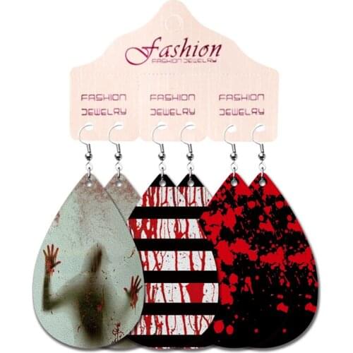 Halloween PU Leather Earring for Women Terror Dizzy Christmas Gretel Party Unique Originality Pattern Dangle Earrings Sets